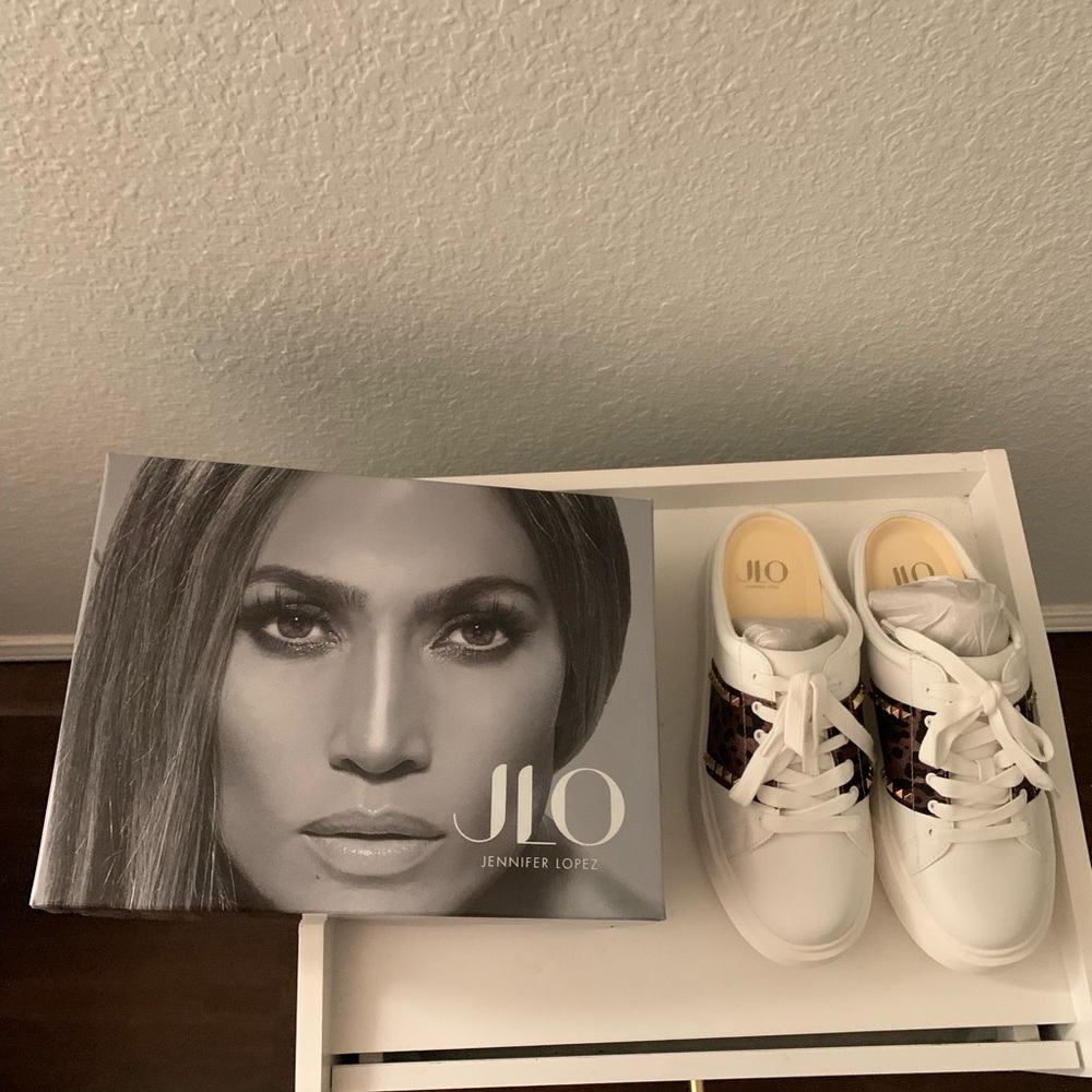 NIB JLO Eydie Mule Jennifer Lopez Women’s 9.0 White Brown Leopard Print Shoe